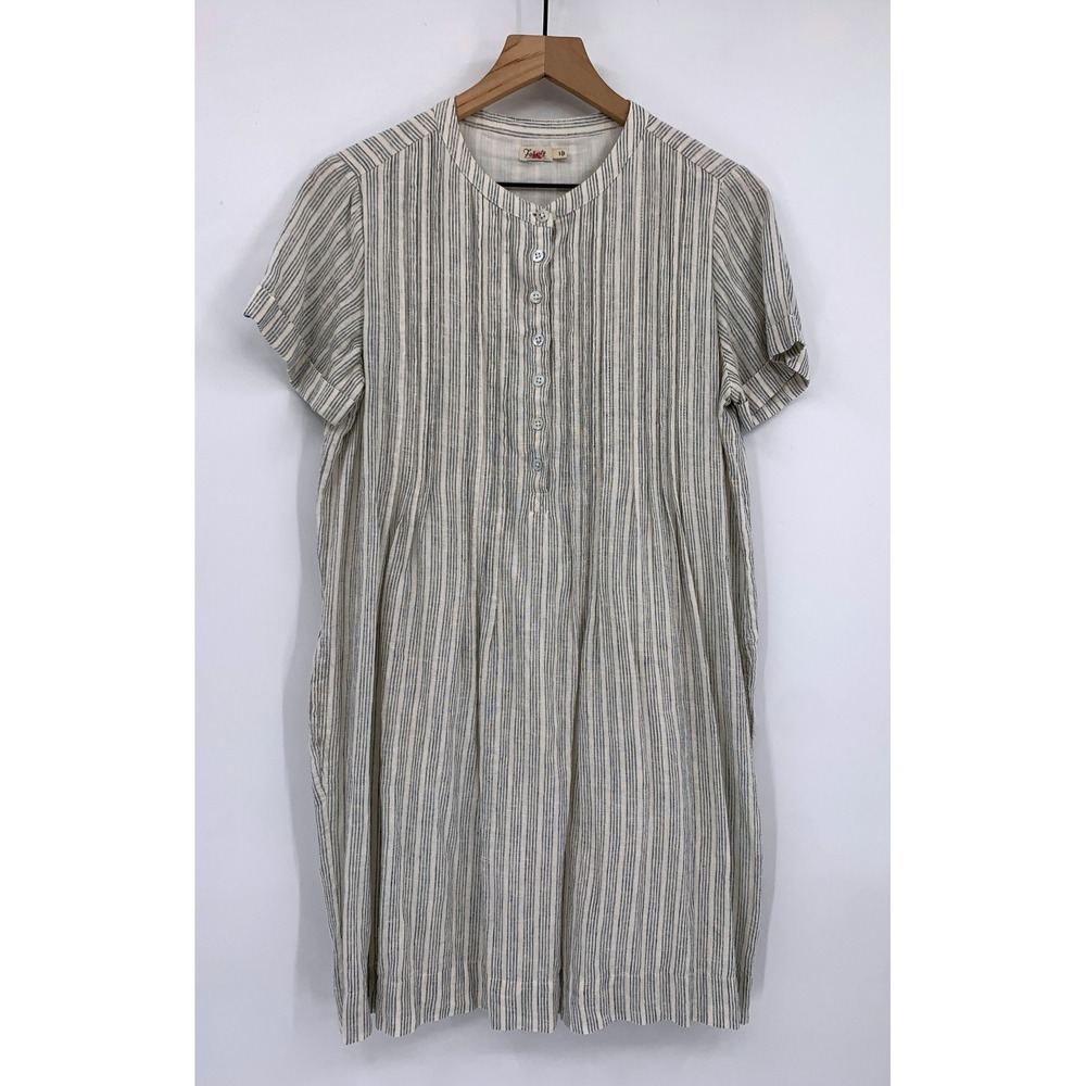 Faherty Dress Womens Small Cream Blue Stripe Linen Blend Gemina Lightweight Boho